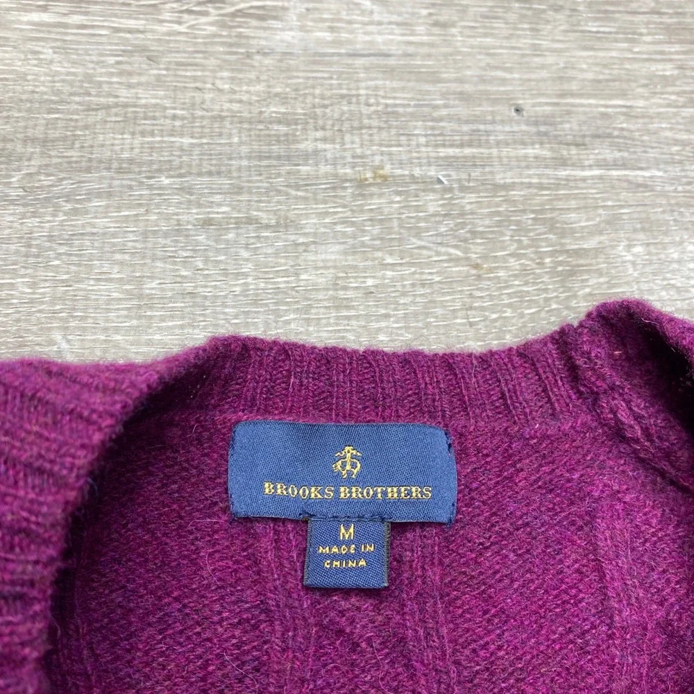 Brooks Brothers‎ Womens M Wool Cable Knit Sweater Purple Crewneck Pullover